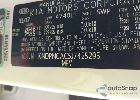 2018 Kia Sportage Ex из США, поврежденный, VIN KNDPNCAC5J7425295